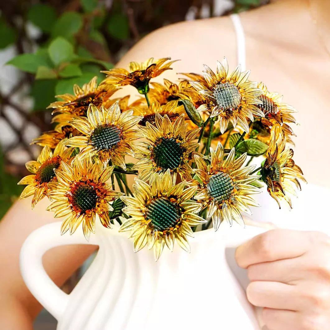 July Birth Glass Flower - Sunflower | Handmade Glass Keepsake | DNOMA