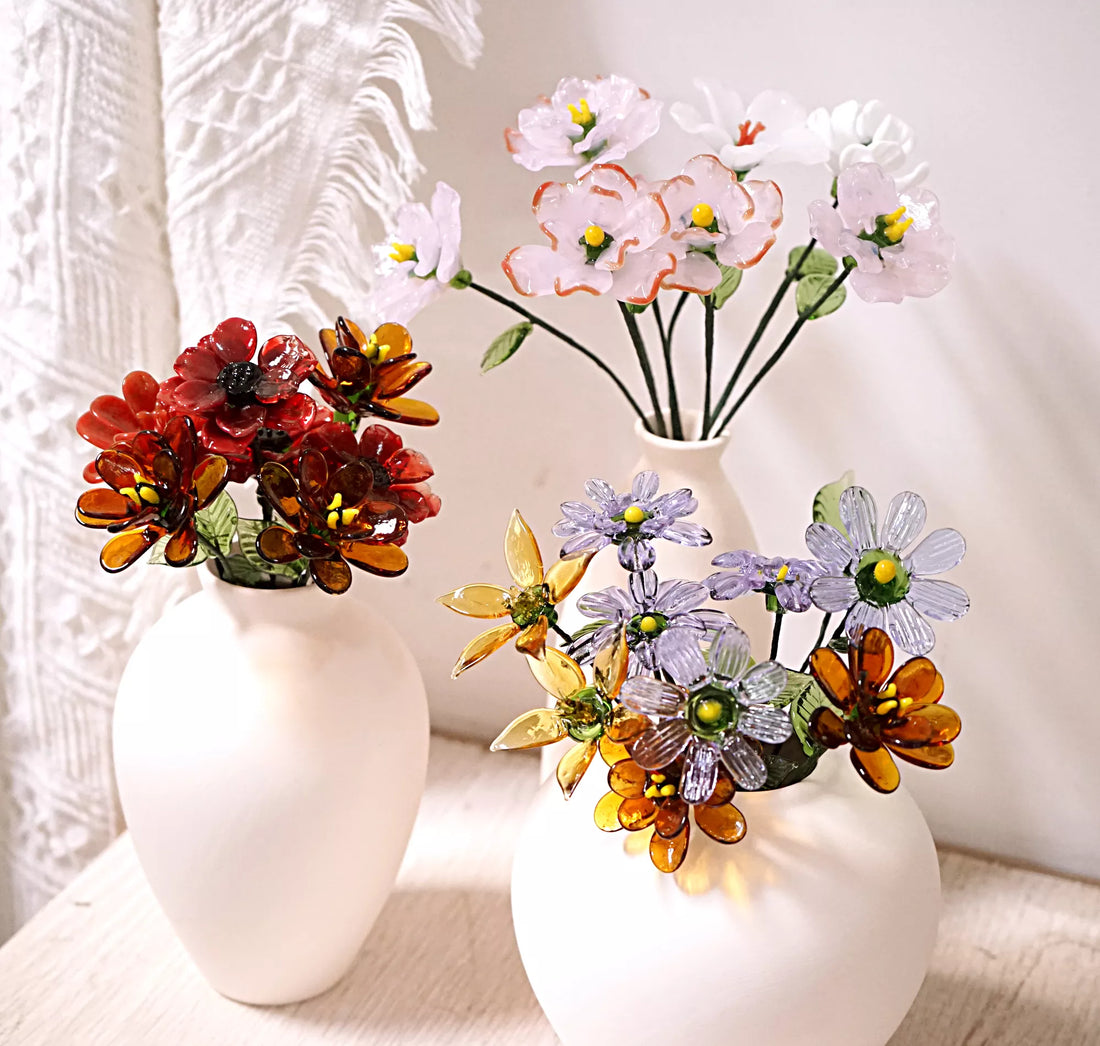 handmade blown glass birth month flowers
