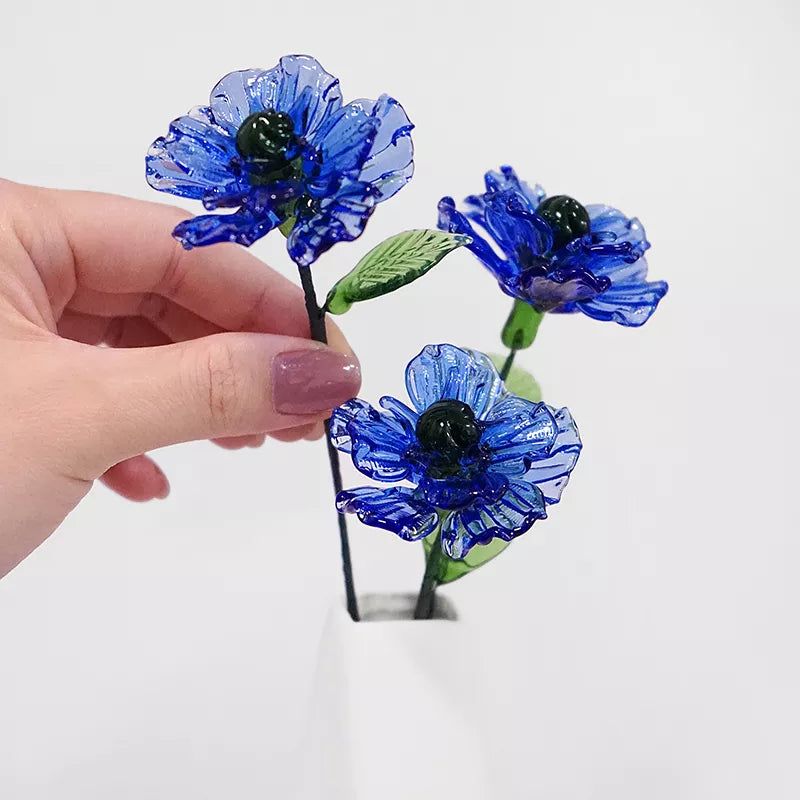 August Birth Glass Flower - Poppy | Handmade Glass Keepsake | DNOMA