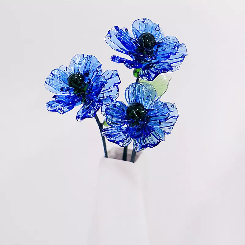 August Birth Glass Flower - Poppy | Handmade Glass Keepsake | DNOMA