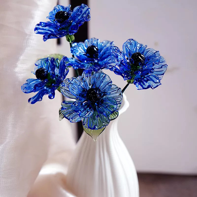 August Birth Glass Flower - Poppy | Handmade Glass Keepsake | DNOMA