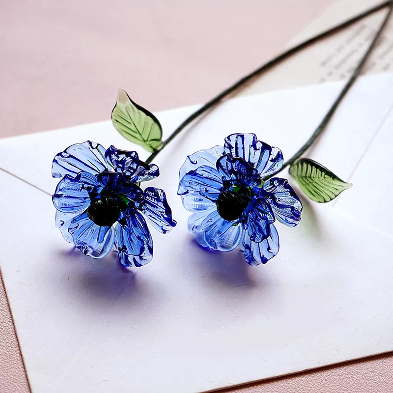 August Birth Glass Flower - Poppy | Handmade Glass Keepsake | DNOMA