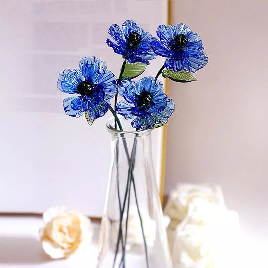 August Birth Glass Flower - Poppy | Handmade Glass Keepsake | DNOMA