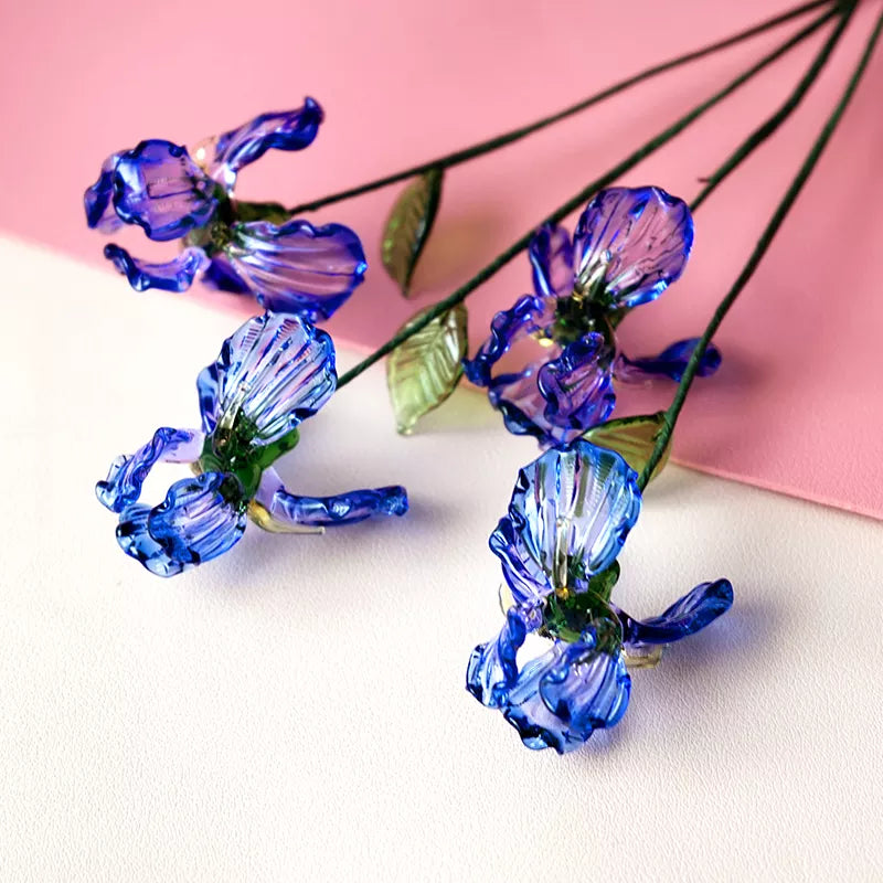 February Birth Glass Flower - Iris | Handmade Glass Keepsake | DNOMA
