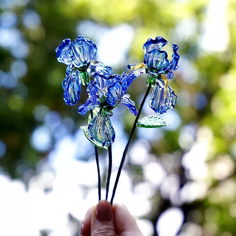 February Birth Glass Flower - Iris | Handmade Glass Keepsake | DNOMA