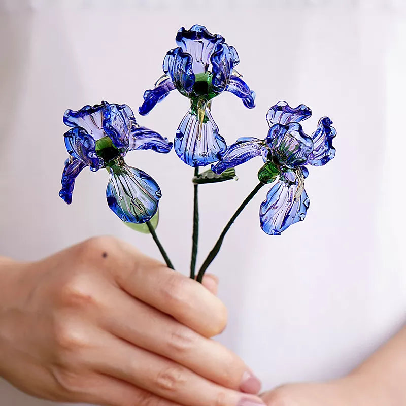 February Birth Glass Flower - Iris | Handmade Glass Keepsake | DNOMA