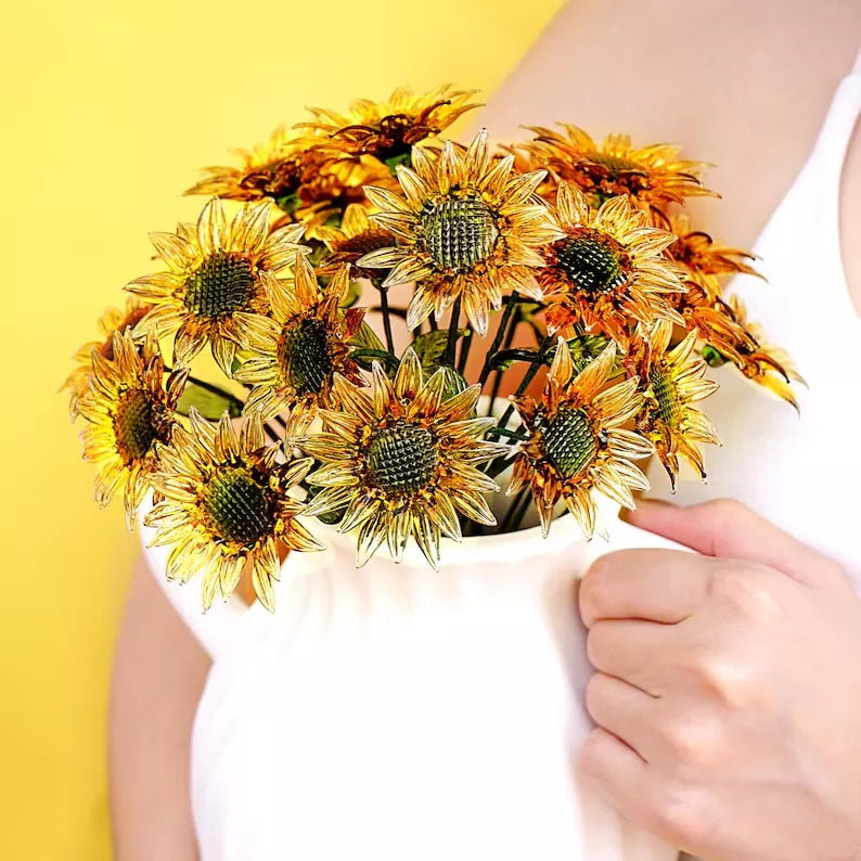 July Birth Glass Flower - Sunflower | Handmade Glass Keepsake | DNOMA