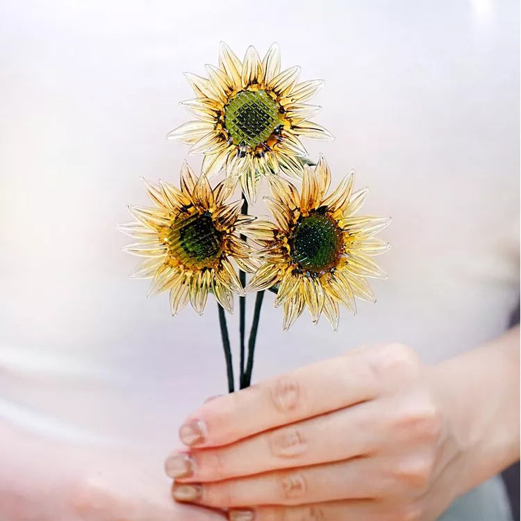 July Birth Glass Flower - Sunflower | Handmade Glass Keepsake | DNOMA