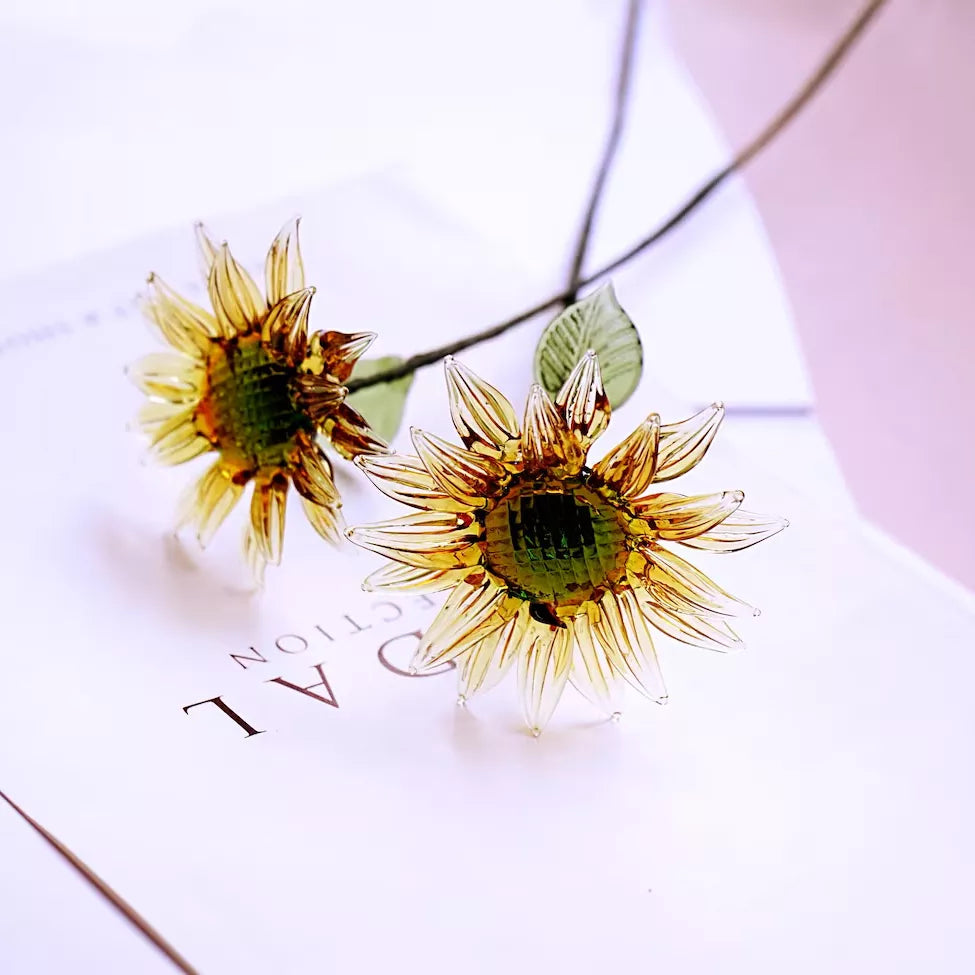 July Birth Glass Flower - Sunflower | Handmade Glass Keepsake | DNOMA