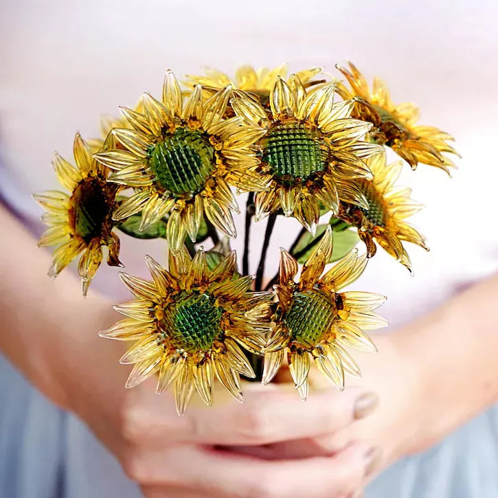 July Birth Glass Flower - Sunflower | Handmade Glass Keepsake | DNOMA