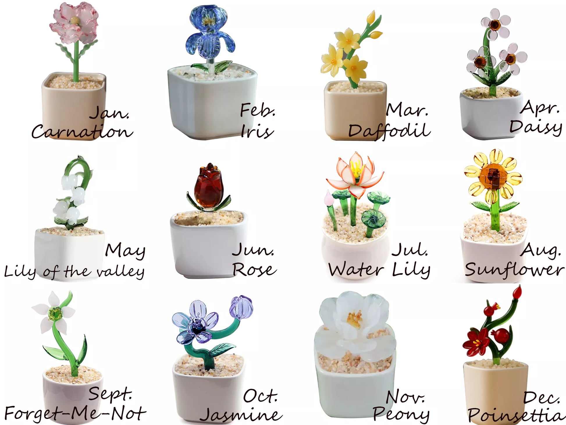 12 months birth flowers potted plant design