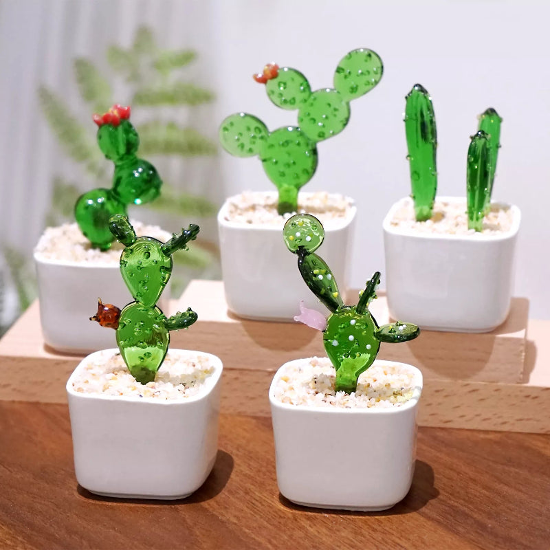 Glass Cactus Potted Plants | Lasting Gift for Christmas & Birthdays