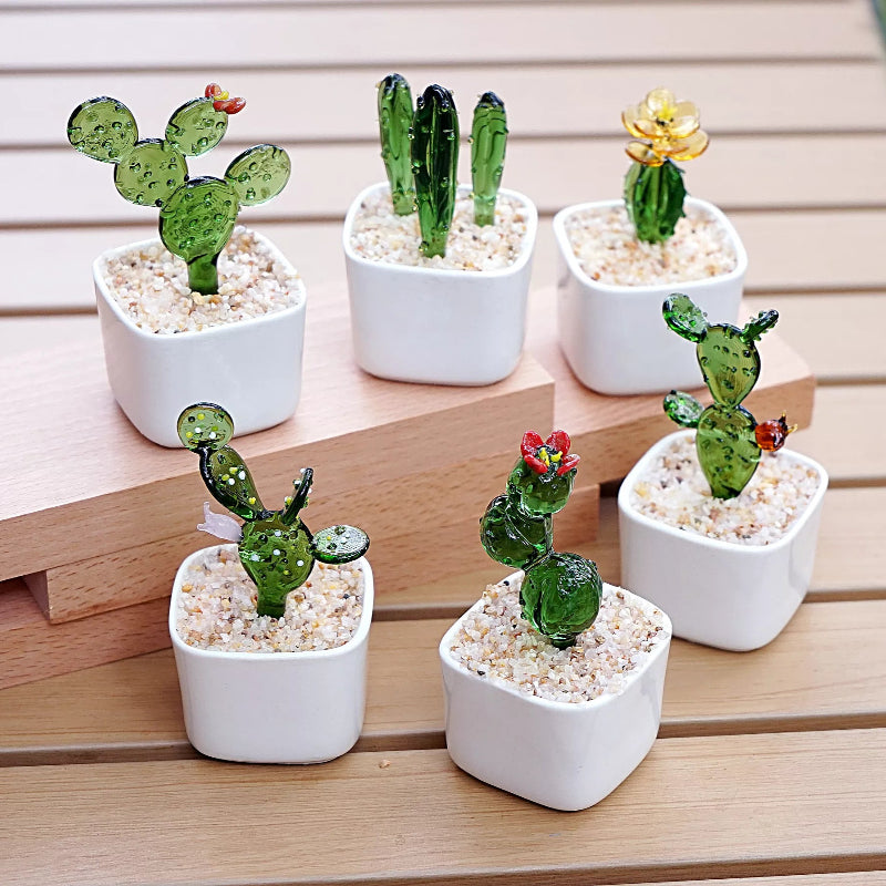 Handmade Glass Cactus Plant – Cute Birthday Gift & Desk Decor