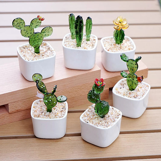 Handmade Glass Cactus Plant – Cute Birthday Gift & Desk Decor