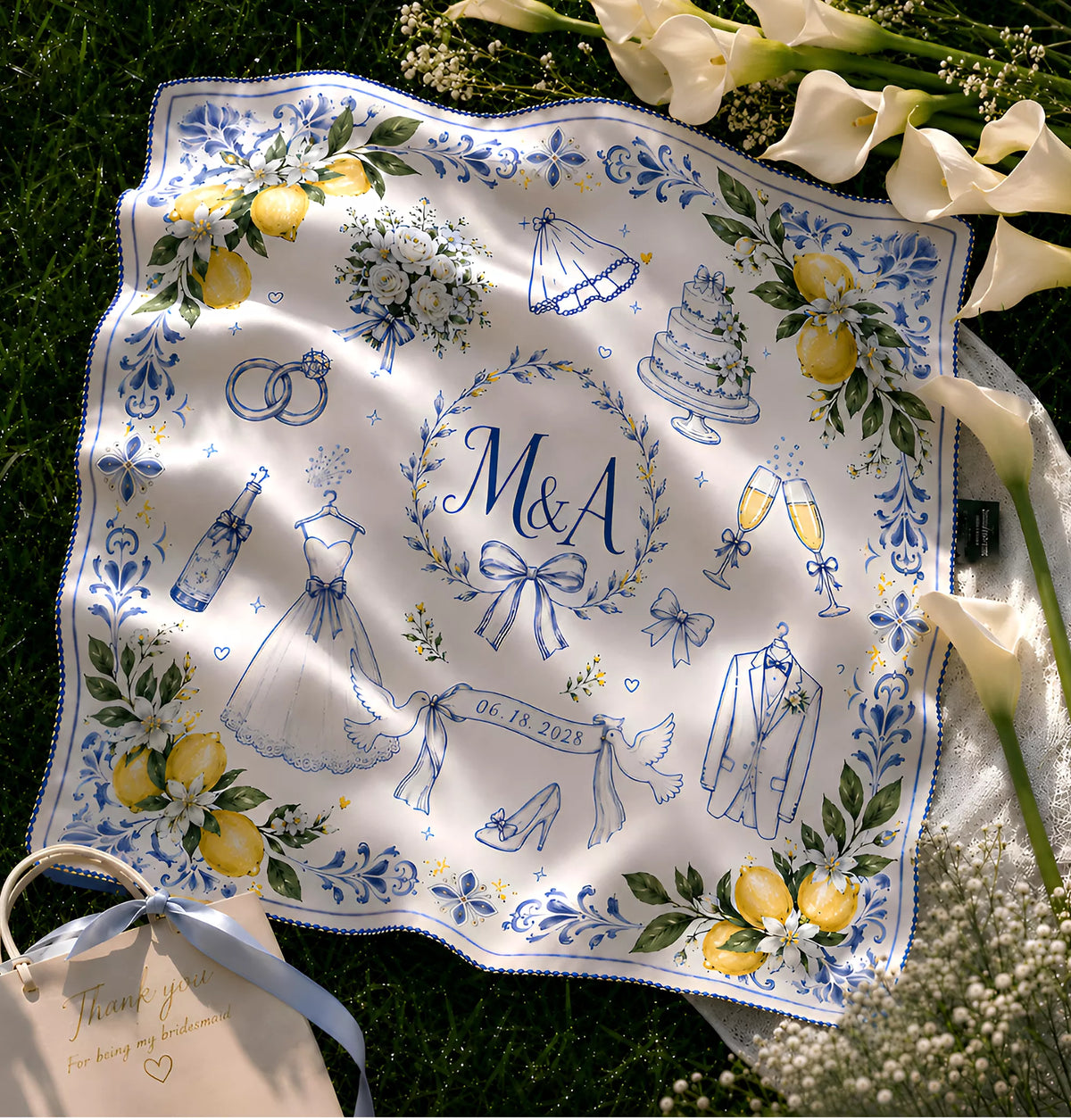 Custom Wedding Scarves | Personalized Square Scarves