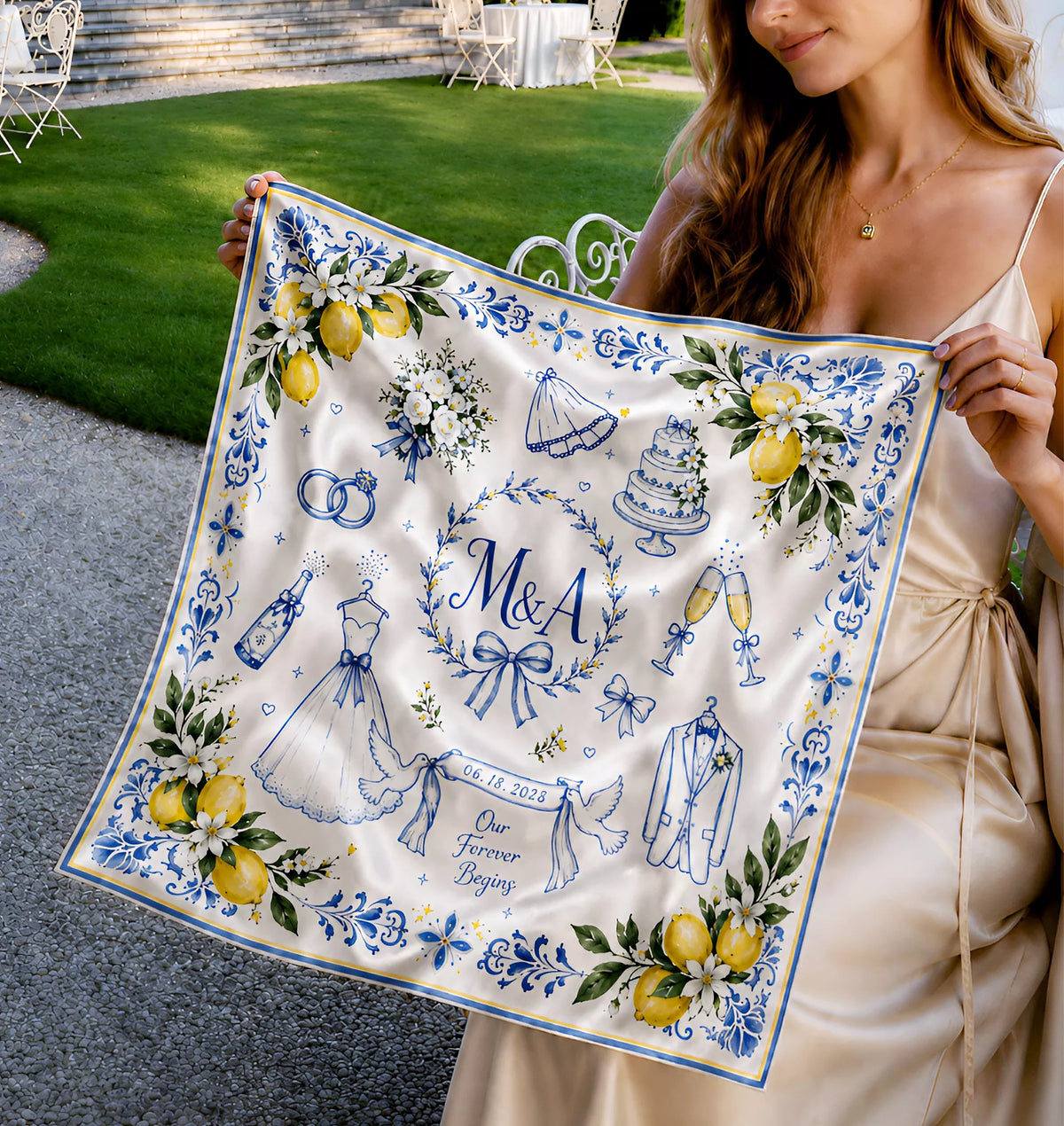 Custom Wedding Scarves | Personalized Square Scarves
