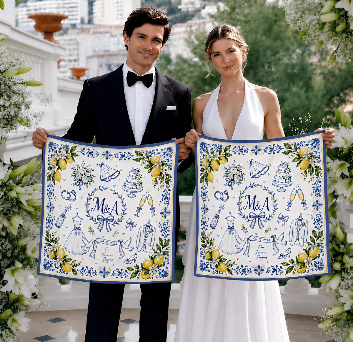 Custom Wedding Scarves | Personalized Square Scarves