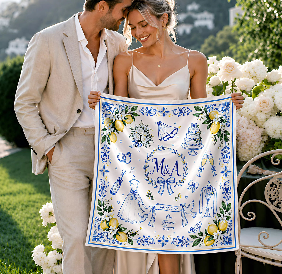 Custom Wedding Scarves | Personalized Square Scarves