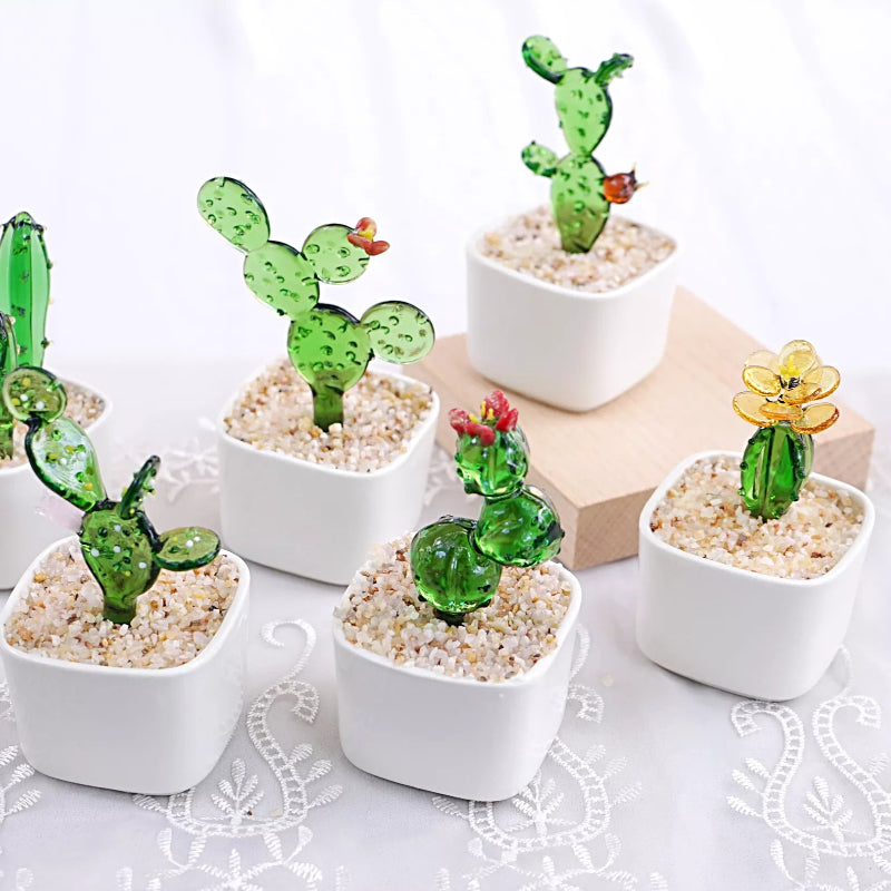 Glass Cactus Plant in Pot – Festive Christmas Gift & Cute Home Decor