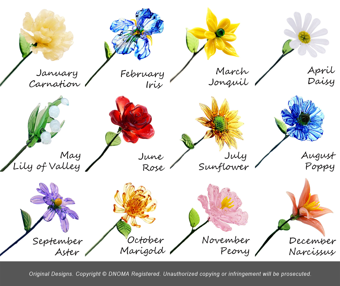 glass birth flower 12 months