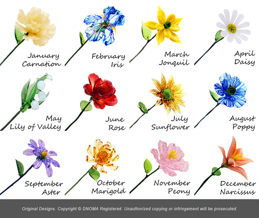 glass birth flower 12 months