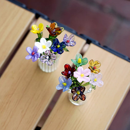 Handmade Glass Birth Month Flower Bouquet: Miniature Floral for Home Decor